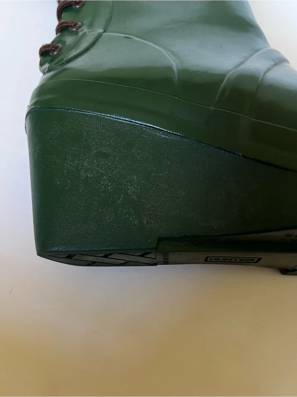 Hunter Dark Green Lace-Up Wedge Rain Boots